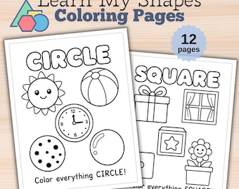 Learn My Shapes Coloring Pages | 12 Shape Recognition Worksheets, Toddler Preschool Activity (PDF Download)