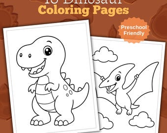 Dinosaur Coloring Pages for Toddlers | 16 Friendly Dino Designs (Digital Download)