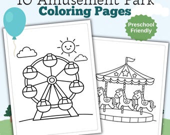 Pretpark Kleurplaten | Peuteractiviteit, 10 ontwerpen (afdrukbare pdf)