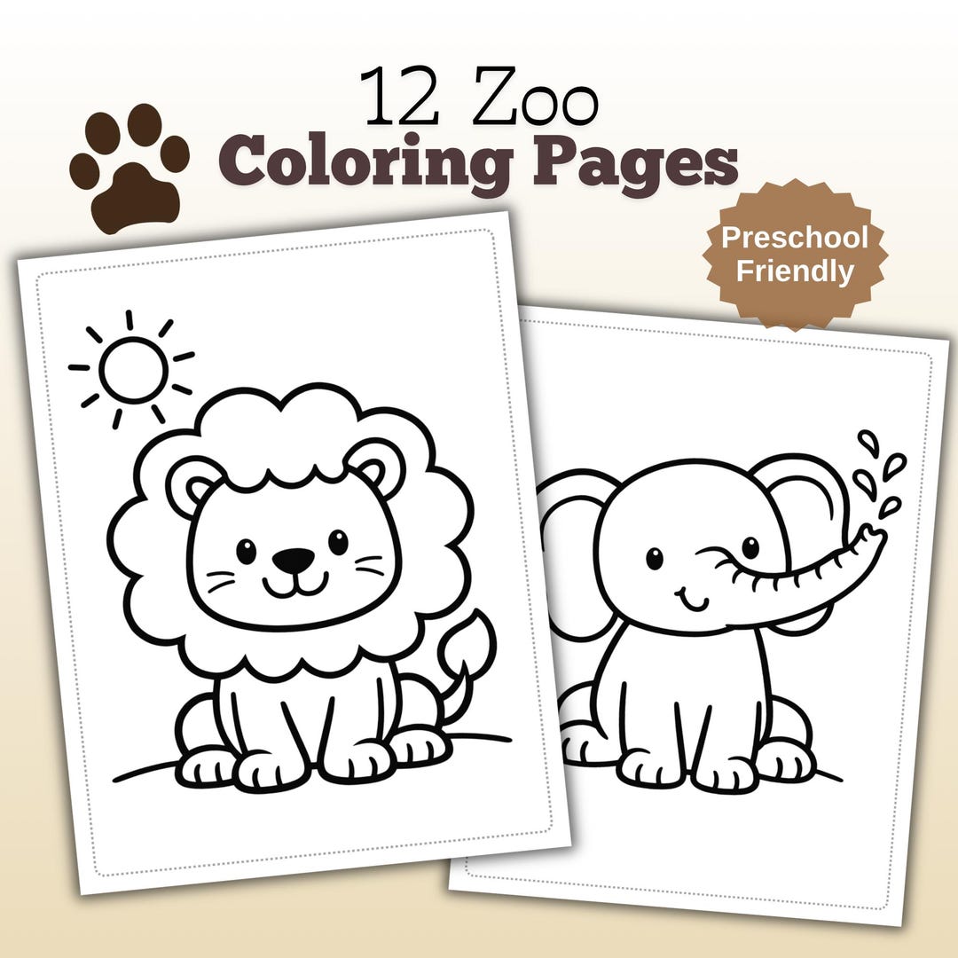 Zoo Animal Coloring Pages | Kids Activity, 12 Designs (printable PDF ...