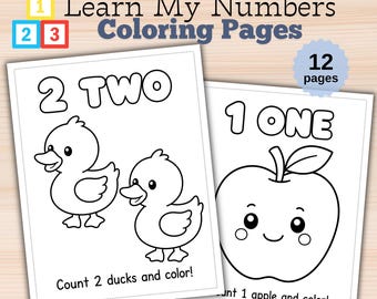 Learn My Numbers Coloring Pages | 12 Number Learning Worksheets, Toddler Preschool Activity (PDF Download)