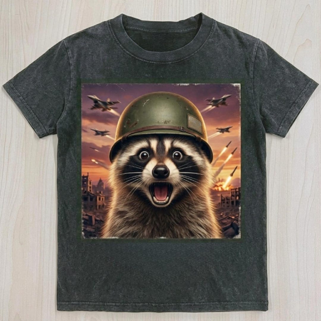 Soldier Raccoon Shirt, Military Animal War Scene Dramatic Graphic ...