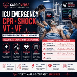 Guía de emergencias de la UCI cardiovascular / Guía rápida de RCP para taquicardia ventricular y fibrilación ventricular / PDF de enfermería para paro cardíaco
