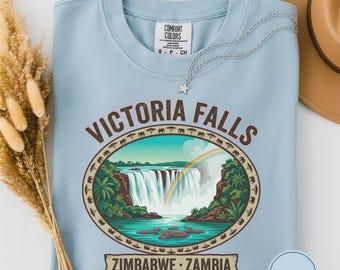 Victoriafallens flodhästvattenfall-tröja, Victoriafallen Afrika-tröja, present till världslandmärke, äventyrströja, utomhuströja, Afrika-present