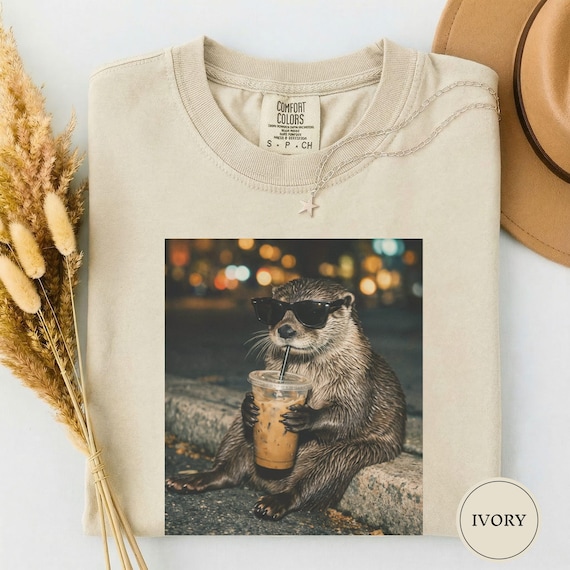 Funny Otter Drinking Iced Coffee Shirt, Animal Meme Graphic Tee, Otter Lover Gift, Funny Otter Shirt, Coffee Lover Tee, Otter Tee