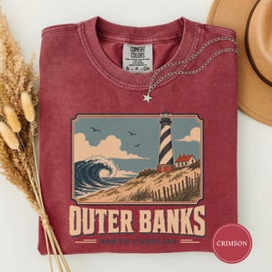 Outer Banks North Carolina Tee, Vintage Beach Poster Shirt, OBX Vacation Gift, North Carolina Travel Tee, Outer Banks Souvenir Crimson