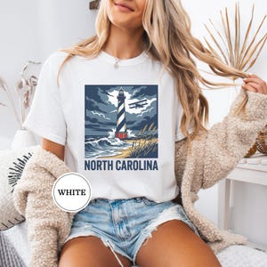 North Carolina Lighthouse Biplane Shirt, North Carolina Pride Tee, North Carolina Gift, Outer Banks Shirt, Coast Tee, NC Nature Gift White