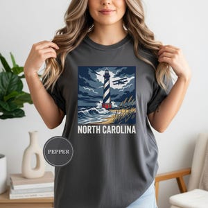 North Carolina Lighthouse Biplane Shirt, North Carolina Pride Tee, North Carolina Gift, Outer Banks Shirt, Coast Tee, NC Nature Gift Pepper