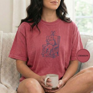 Rabbit Vintage Tea Shirt, Cute Bunny Tee, Rabbit Lover Gift, Funny Animal Drink Tee, Cute Pet Lover Gift, Vintage Animal Tee Gift Crimson