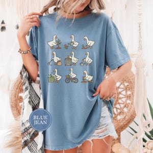 Camiseta do Dia da Terra com Ganso, Camiseta Divertida do Dia da Terra com Ganso, Camiseta para Amantes da Natureza, Presente para Amantes de Gansos, Camiseta Ecológica, Camiseta para Jardinagem Cottagecore Blue Jean