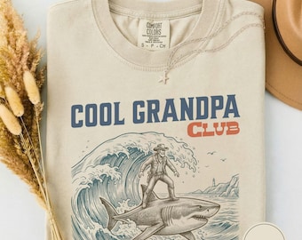 Cool Grandpa Club Shirt, Funny Grandpa Tee, Grandpa Shark Shirt, Gift for Grandpa, Funny Cowboy Shirt, Fathers Day Gift