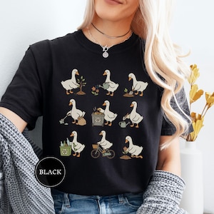 Camiseta do Dia da Terra com Ganso, Camiseta Divertida do Dia da Terra com Ganso, Camiseta para Amantes da Natureza, Presente para Amantes de Gansos, Camiseta Ecológica, Camiseta para Jardinagem Cottagecore Black