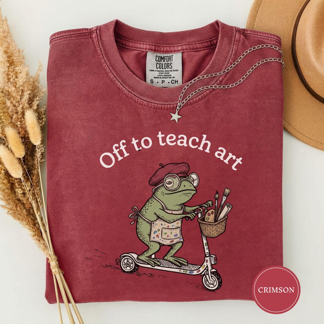 Off to Teach Art Shirt, Funny Frog Art Teacher Tee, Frog on Scooter Paint Gift, Women Art 
