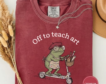 Off to Teach Art Shirt, Funny Frog Art Teacher Tee, Frog on Scooter Paint Gift, Women Art Educator Shirt, Frog Lover Tee, Funny Art Teacher