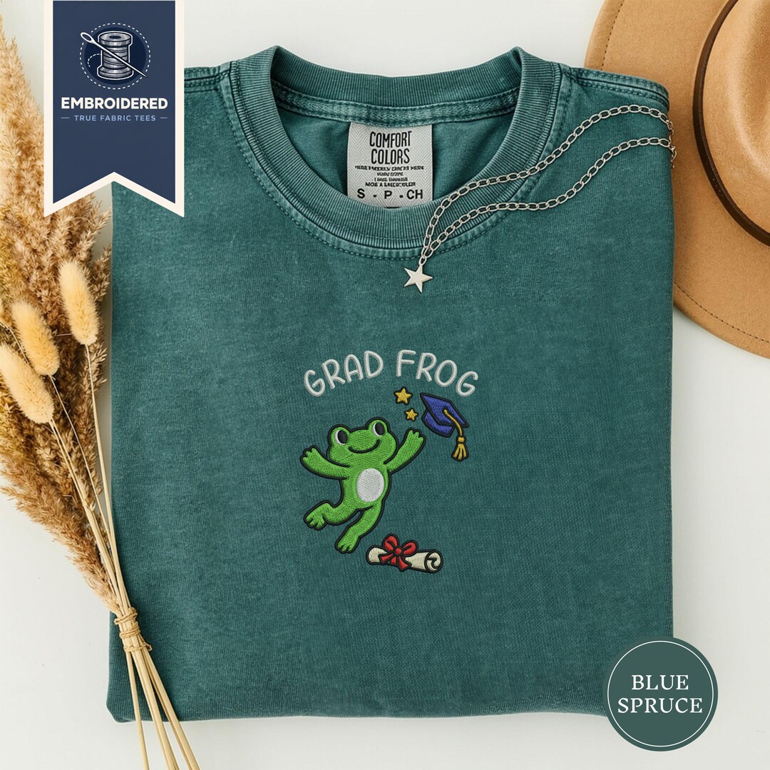 Grad Frog Embroidered Shirt, Funny Graduation Frog Tee, Student ...