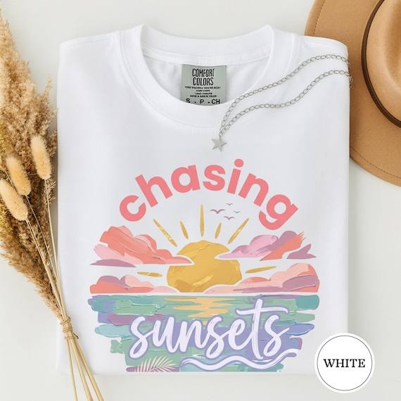 Chasing Sunsets Shirt, Pastel Boho Sunset Tee, Coastal Aesthetic Shirt, Sunset Lover Gift, Beach Lover Gift, Gift for Her, Summer Tee
