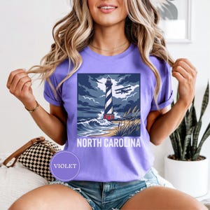 North Carolina Lighthouse Biplane Shirt, North Carolina Pride Tee, North Carolina Gift, Outer Banks Shirt, Coast Tee, NC Nature Gift Violet
