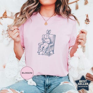 Rabbit Vintage Tea Shirt, Cute Bunny Tee, Rabbit Lover Gift, Funny Animal Drink Tee, Cute Pet Lover Gift, Vintage Animal Tee Gift Blossom