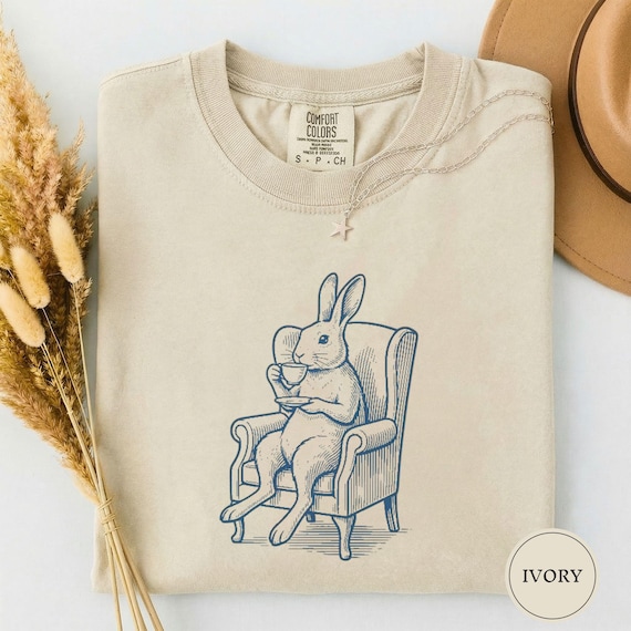 Rabbit Vintage Tea Shirt, Cute Bunny Tee, Rabbit Lover Gift, Funny Animal Drink Tee, Cute Pet Lover Gift, Vintage Animal Tee Gift