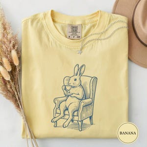 Rabbit Vintage Tea Shirt, Cute Bunny Tee, Rabbit Lover Gift, Funny Animal Drink Tee, Cute Pet Lover Gift, Vintage Animal Tee Gift Banana