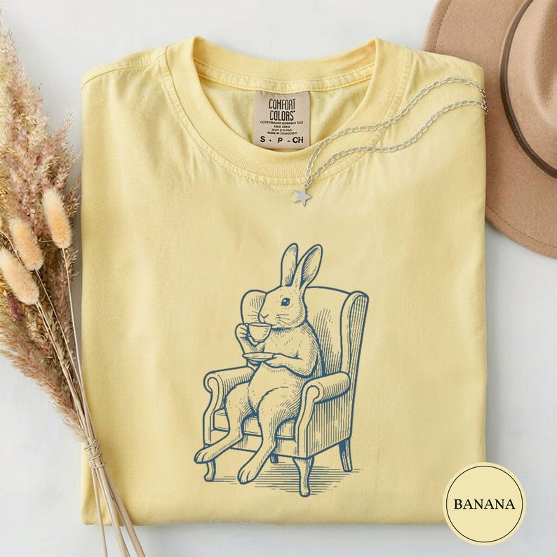 Rabbit Vintage Tea Shirt, Cute Bunny Tee, Rabbit Lover Gift, Funny Animal Drink Tee, Cute Pet Lover Gift, Vintage Animal Tee Gift Banana