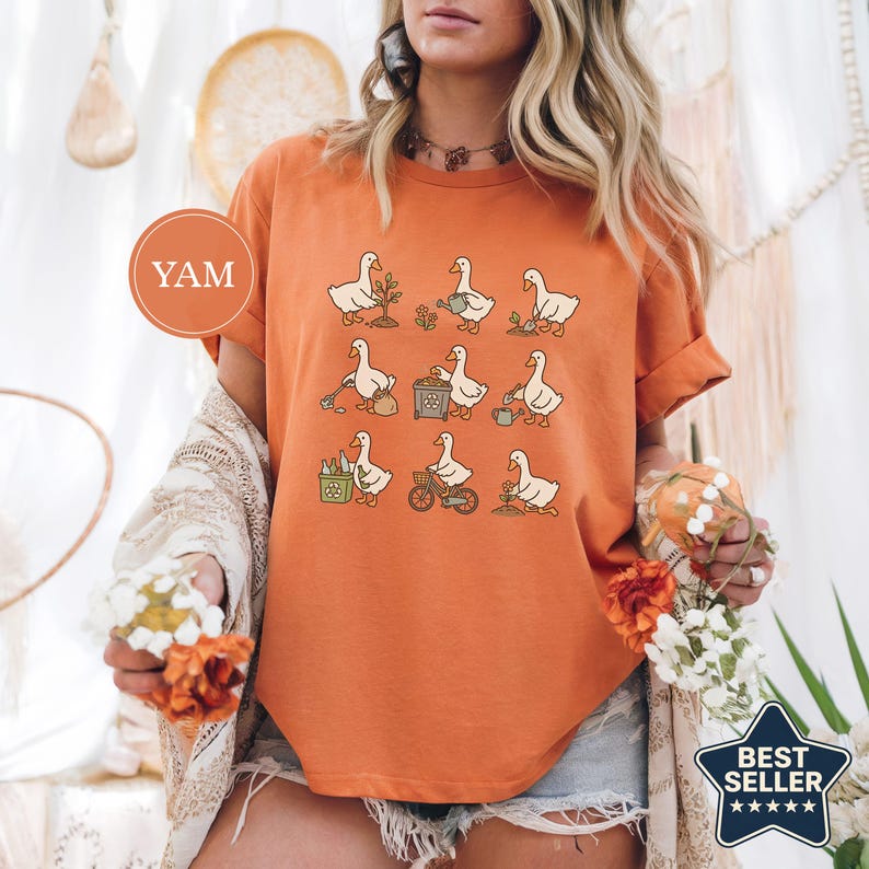 Camiseta do Dia da Terra com Ganso, Camiseta Divertida do Dia da Terra com Ganso, Camiseta para Amantes da Natureza, Presente para Amantes de Gansos, Camiseta Ecológica, Camiseta para Jardinagem Cottagecore Yam