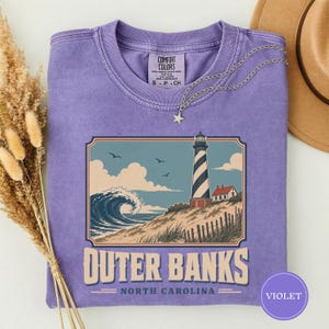 Outer Banks North Carolina Tee, Vintage Beach Poster Shirt, OBX Vacation Gift, North Carolina Travel Tee, Outer Banks Souvenir Violet