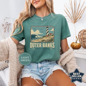 Outer Banks North Carolina Tee, Vintage Beach Poster Shirt, OBX Vacation Gift, North Carolina Travel Tee, Outer Banks Souvenir Light Green