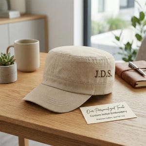 Custom Embroidered Cotton Flat Top Cap, Personalized Monogram Hat