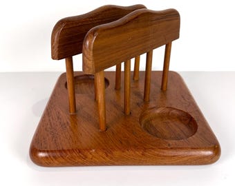 Vintage 70s Teak Napkin Holder with Salt & Pepper Slots – Mid Century Modern Table Caddy / Condiment Holder
