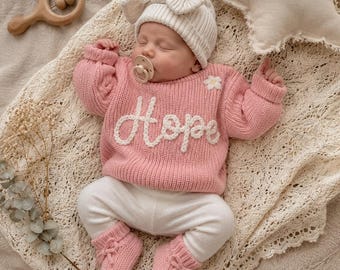 Personalized Kids Sweater, Handmade Name Embroidered Baby Toddler Pullover, Cozy Knitted Gift for Boys and Girls, Unique Custom Wear