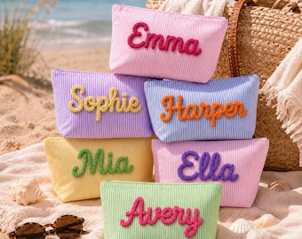 Personalized Cosmetic Bag with Custom Name Embroidery, Bridesmaid Makeup Pouch, Travel Toiletry Organizer, Gift for Mom, Teacher, Friend
