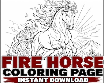 Fire Horse Printable Coloring Page | Fantasy Art | Adult Coloring PDF