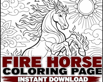 Fire Horse Printable Coloring Page | Fantasy Art | Adult Coloring PDF