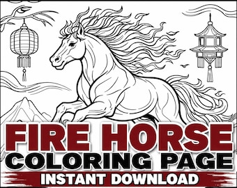 Fire Horse Printable Coloring Page | Fantasy Art | Adult Coloring PDF