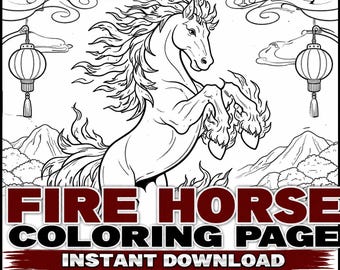 Fire Horse Printable Coloring Page | Fantasy Art | Adult Coloring PDF