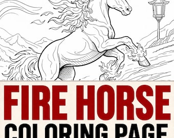 Fire Horse Printable Coloring Page | Fantasy Art | Adult Coloring PDF