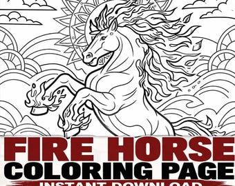 Horse Coloring Single Page Printable, Chinese Zodiac, Adult Coloring PDF