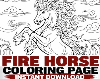 Horse Coloring Single Page Printable, Chinese Zodiac, Adult Coloring PDF