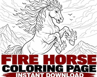 Fire Horse Printable Coloring Page | Fantasy Art | Adult Coloring PDF
