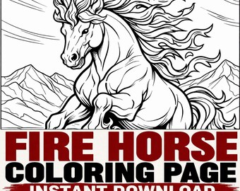 Fire Horse Printable Coloring Page | Fantasy Art | Adult Coloring PDF