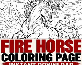 Fire Horse Printable Coloring Page | Fantasy Art | Adult Coloring PDF