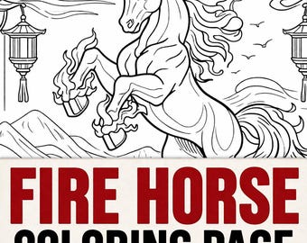 Fire Horse Printable Coloring Page | Fantasy Art | Adult Coloring PDF