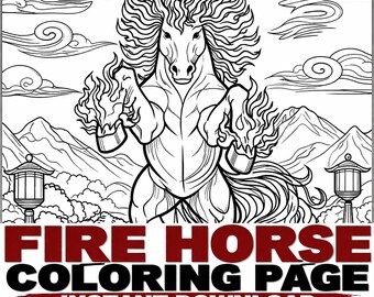 Fire Horse Printable Coloring Page | Fantasy Art | Adult Coloring PDF