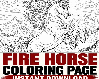 Fire Horse Printable Coloring Page | Fantasy Art | Adult Coloring PDF