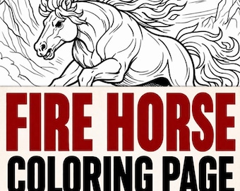 Fire Horse Printable Coloring Page | Fantasy Art | Adult Coloring PDF
