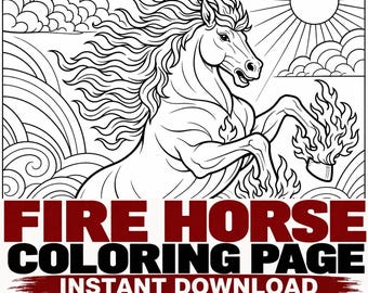 Horse Coloring Single Page Printable, Chinese Zodiac, Adult Coloring PDF