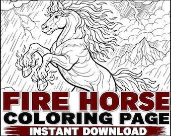 Horse Coloring Single Page Printable, Chinese Zodiac, Adult Coloring PDF