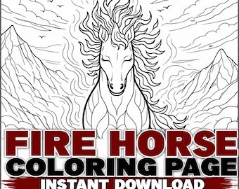 Horse Coloring Single Page Printable, Chinese Zodiac, Adult Coloring PDF