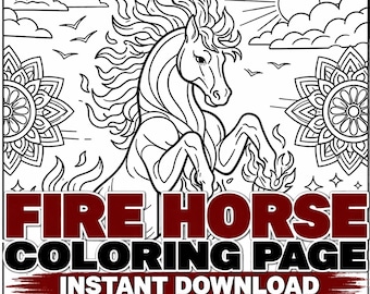 Fire Horse Printable Coloring Page | Fantasy Art | Adult Coloring PDF